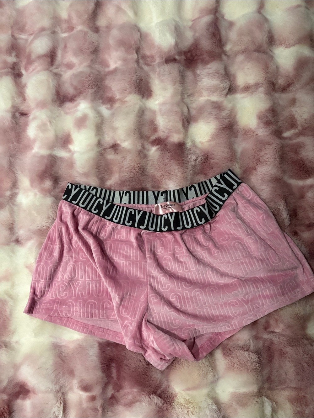Juicy Couture Pink Logo Athletic Shorts with Black Branded Waistband